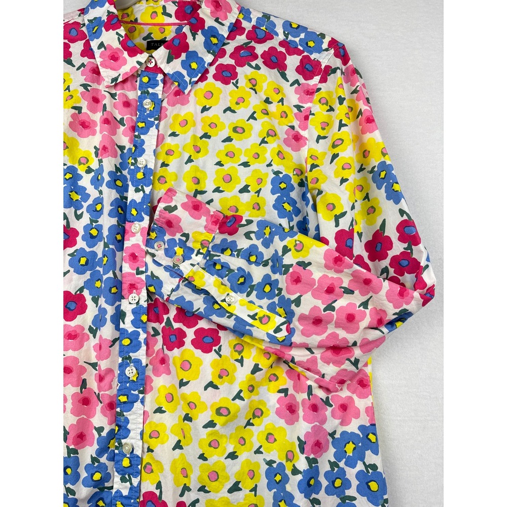 Talbots Shirt Womens L Cotton Floral Button Down Colorful Preppy Botanical